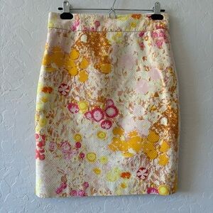 J. Crew Sunshine Peony Cotton Pencil Skirt Size 2 Office Career Art-to-Wear